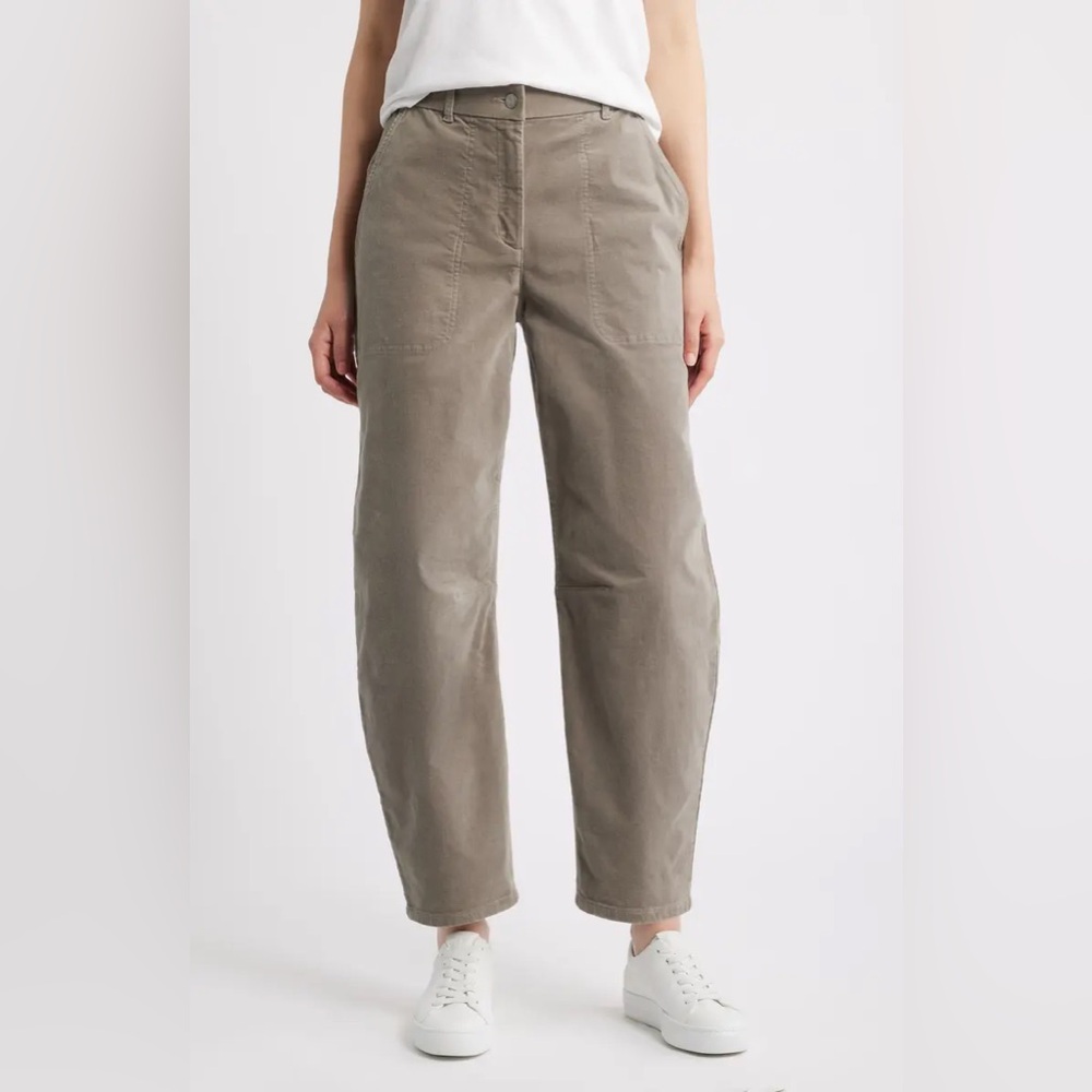 Eileen Fisher Barrel Leg Stretch Organic Cotton Ankle Pants Reed NEW
